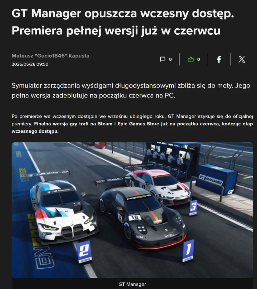 GT Manager publication Pologne